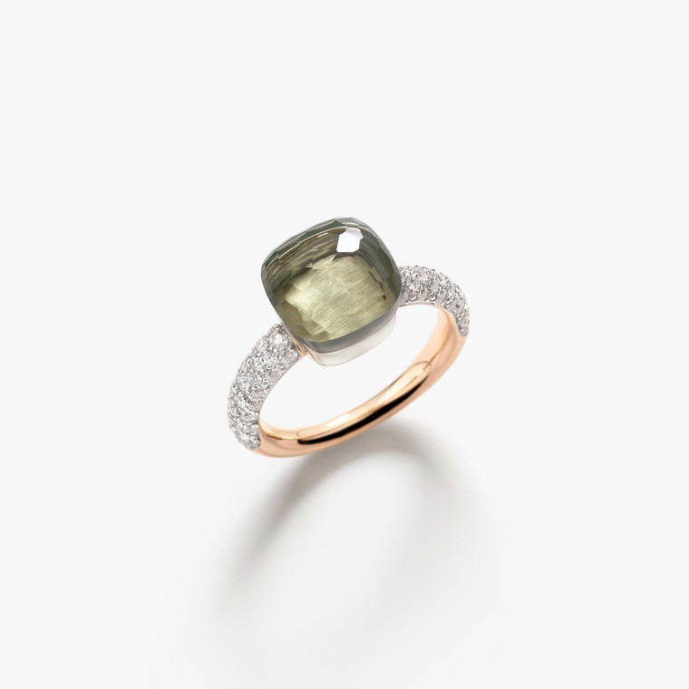 Pomellato Nudo 18K Rose and White Gold Prasiolite and Diamond Classic Ring Pomellato Nudo 18K Rose and White Gold Prasiolite and Diamond Classic Ring