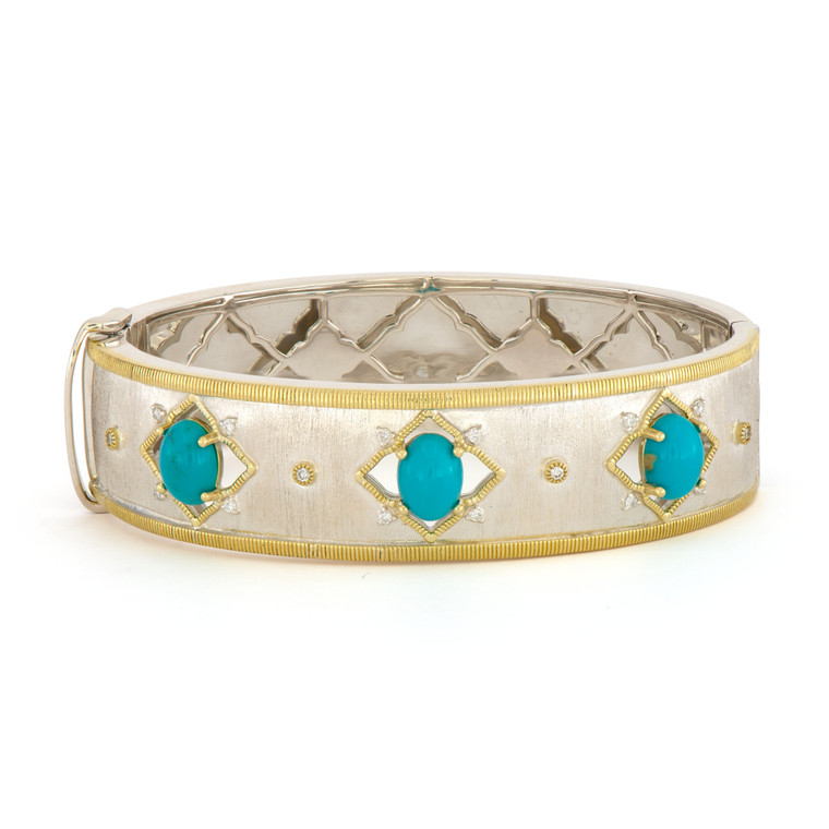 *VIRTUAL POP UP* Jude Frances Mixed Metal Turquoise Wide Band Bangle, Size 6.5