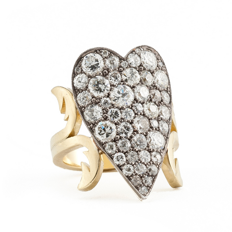 Sylva & Cie. 18K Yellow Gold Old Euro Heart Ten Table Ring, Size 7 Sylva & Cie. 18K Yellow Gold Old Euro Heart Ten Table Ring, Size 7