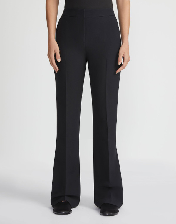 Lafayette 148 New York Wool-Silk Crepe Saint Marks Flared Pants in Black, Size 4