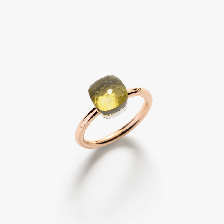 Pomellato Nudo 18K Rose and White Gold Lemon Quartz Petit Ring, Size 54