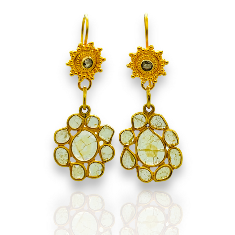 Mara Labell Designs 18K Gold Flower Power Sliced Diamond Earrings