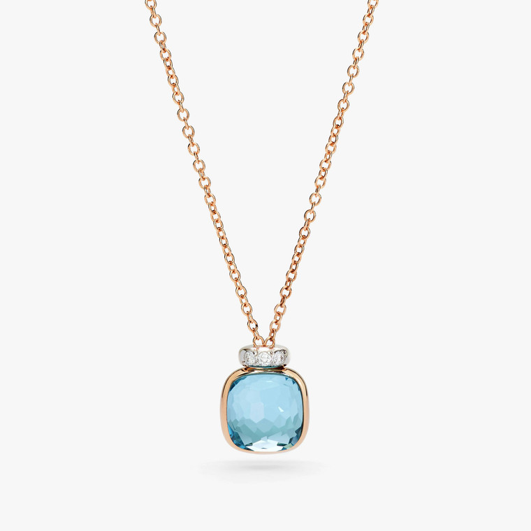 Pomellato Nudo Mini 18K Rose and White Gold Sky Blue Topaz and Diamond Pendant Necklace Pomellato Nudo Mini 18K Rose and White Gold Sky Blue Topaz and Diamond Pendant Necklace