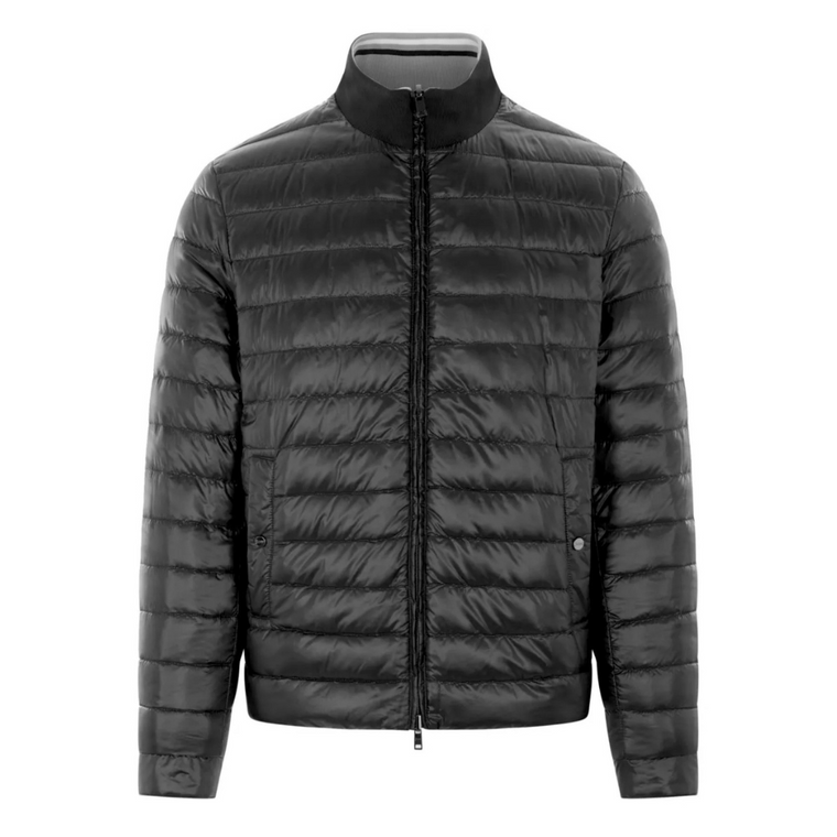 Herno Men's Reversible Nylon Quilted Bomber Jacket in Black/Grey, Size 56