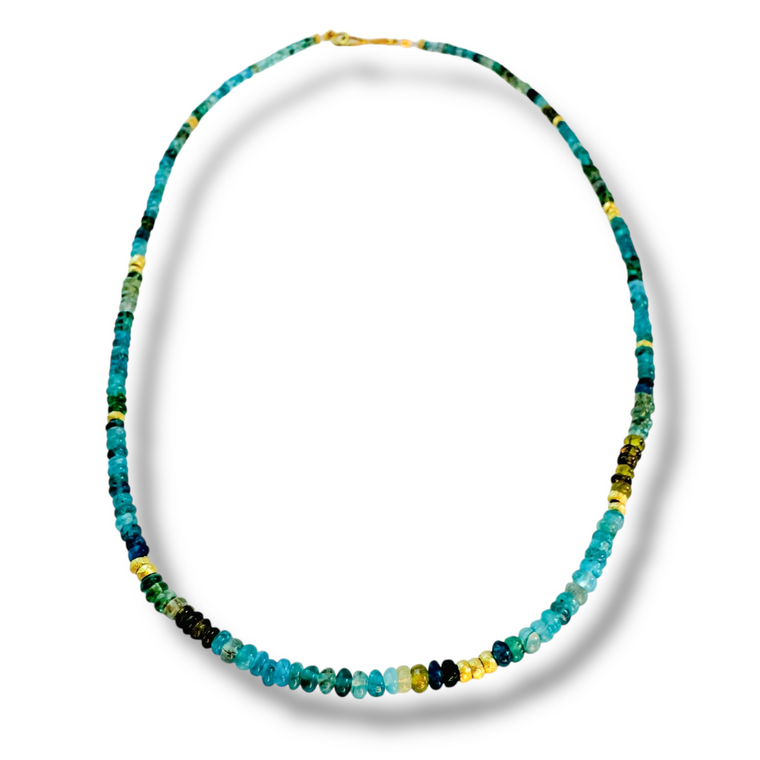 Mara Labell Designs 18K Gold Enchant Blue & Green Apatite Rondelle Necklace, 18"