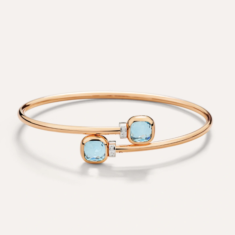Pomellato Nudo 18K Rose and White Gold Sky Blue Topaz Mini Bangle, Size Small