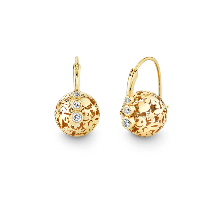 Sydney Evan 14K Yellow Gold & Diamond Graduated Bezel Bead Earrings with Wallpaper Gold Bead