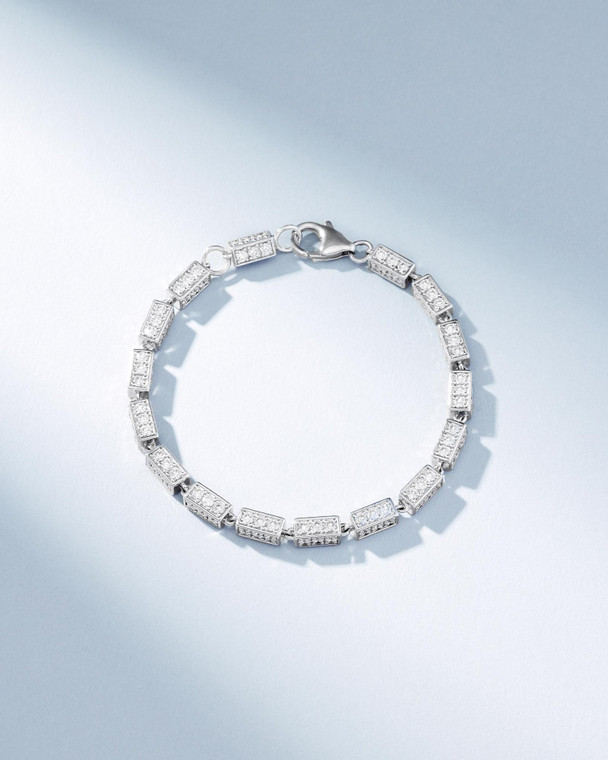 Suzanne Kalan 18K White Gold Block-Chain Full Pave Diamond Thick Bracelet, 7"