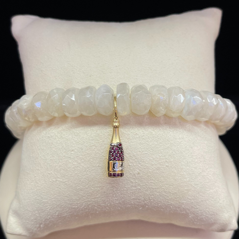Sydney Evan 14K Yellow Gold & Red Sapphire Champagne Bottle Charm on Bead Bracelet