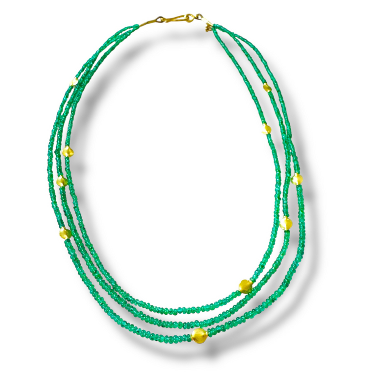 *SIP & SHOP EVENT* Mara Labell Designs Triple Threat 18K Gold Emerald & Gold Pebbles Necklace