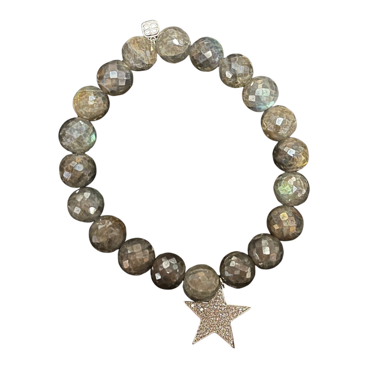 Sydney Evan 14K White Gold & Lave Pave Star Charm Bead Bracelet