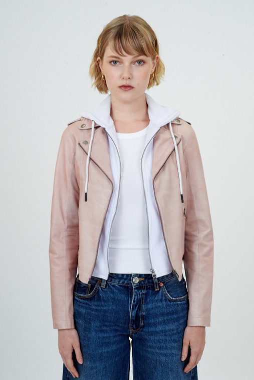 Jakett New York Molly Patina Leather Jacket in Pink/White, X-Small