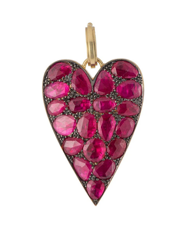 *RESERVE TODAY* Sylva & Cie. 18K Yellow Gold Ruby Ten Table Heart Pendant