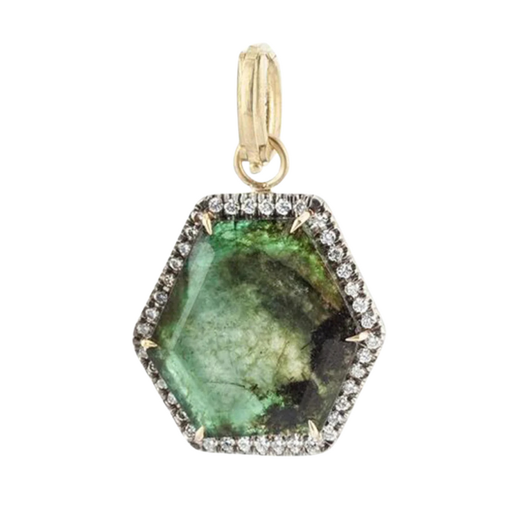 *RESERVE TODAY* Sylva & Cie. 18K Yellow Gold Emerald Diamond Pendant