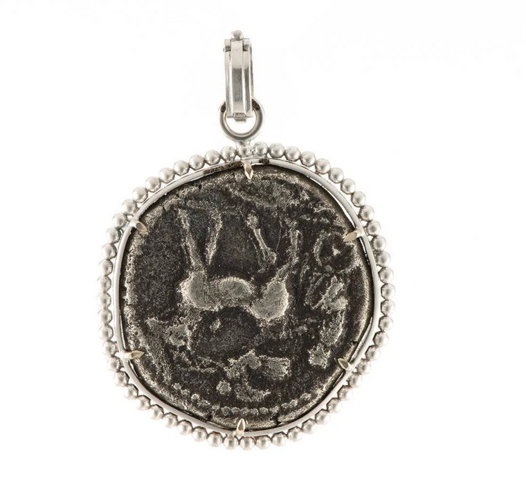 *RESERVE TODAY* Sylva & Cie. 18K White Gold Ancient Greek Era Coin Pendant