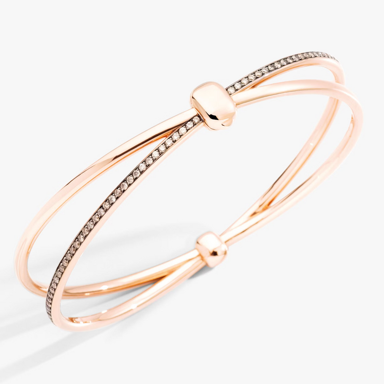 Pomellato Together 18K Rose Gold Bangle with Brown Diamonds, Size Large