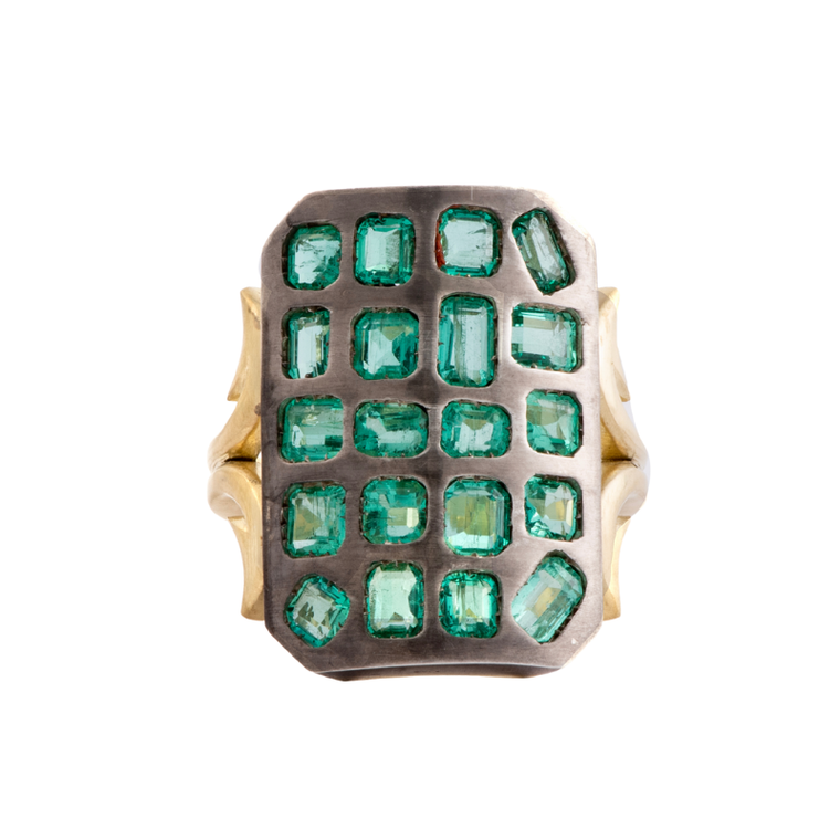 *RESERVE TODAY* Sylva & Cie. Emerald Short Ten Table Baguette Ring, Size 7 1/4