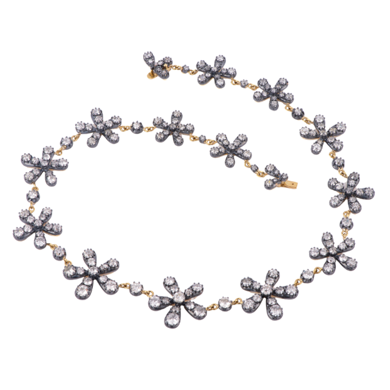 Sylva & Cie. 18K White Gold & Sterling Silver Old Euro Cut Diamond Flower Necklace, 18" Sylva & Cie. 18K White Gold & Sterling Silver Old Euro Cut Diamond Flower Necklace, 18"