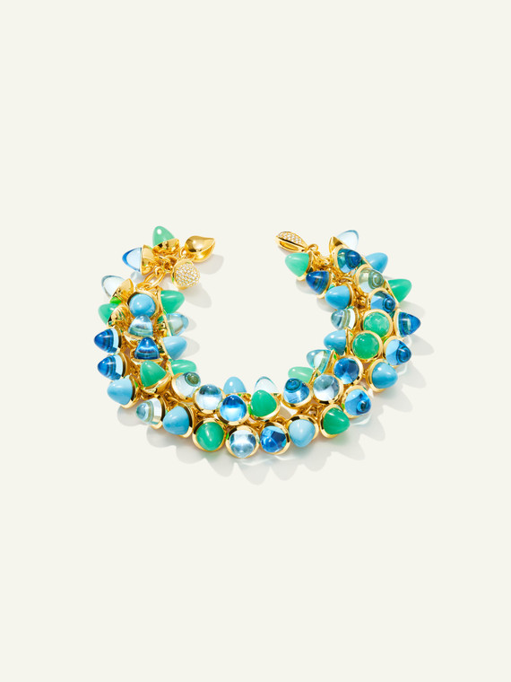 Tamara Comolli 18K Yellow Gold Mikado Flamenco Bracelet in Lagoon with Diamond Pavé