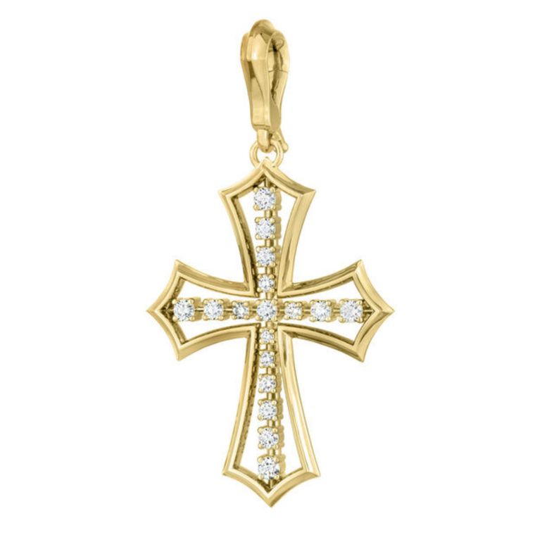 Paul Morelli 18K Yellow Gold & Platinum Ornate Diamond Cross, 40mm