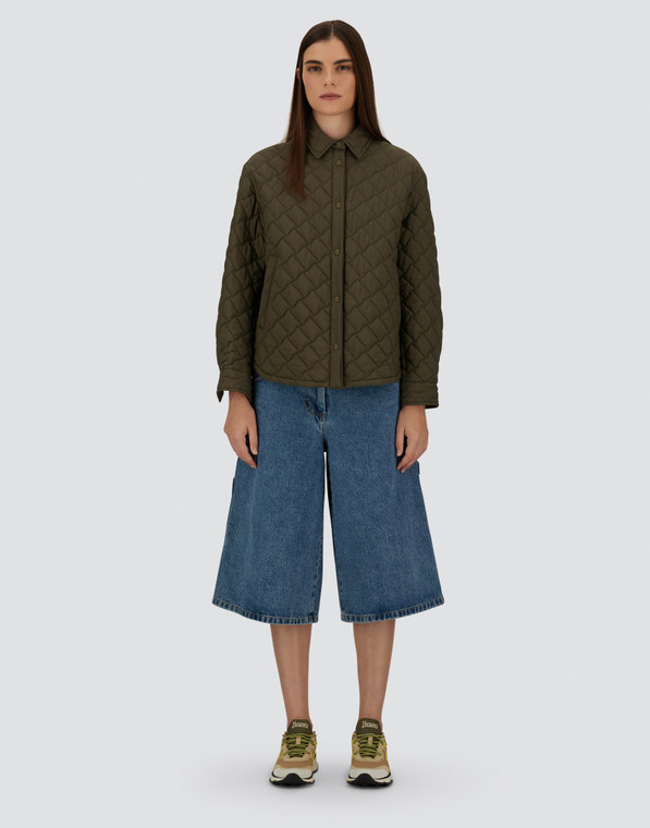 Herno Ecoage Diamond Quilted Shirt Jacket in Olive Green