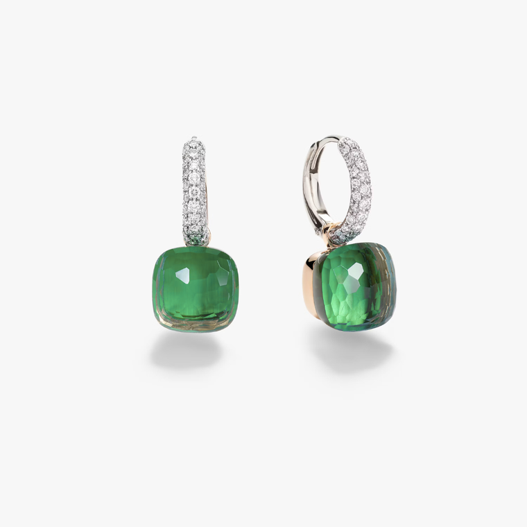 Pomellato Nudo 18K Rose and White Gold Prasiolite/Green Agate Diamond Classic Earrings
