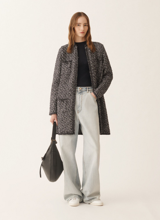 Fabiana Filippi Tweed Coat in Night Blue, Size 50