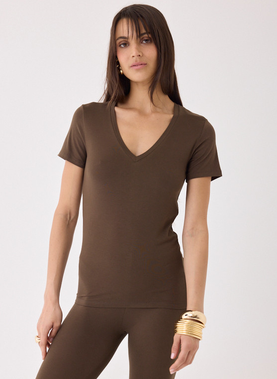 Majestic Filatures Short Sleeve V-Neckline Top in Tonka