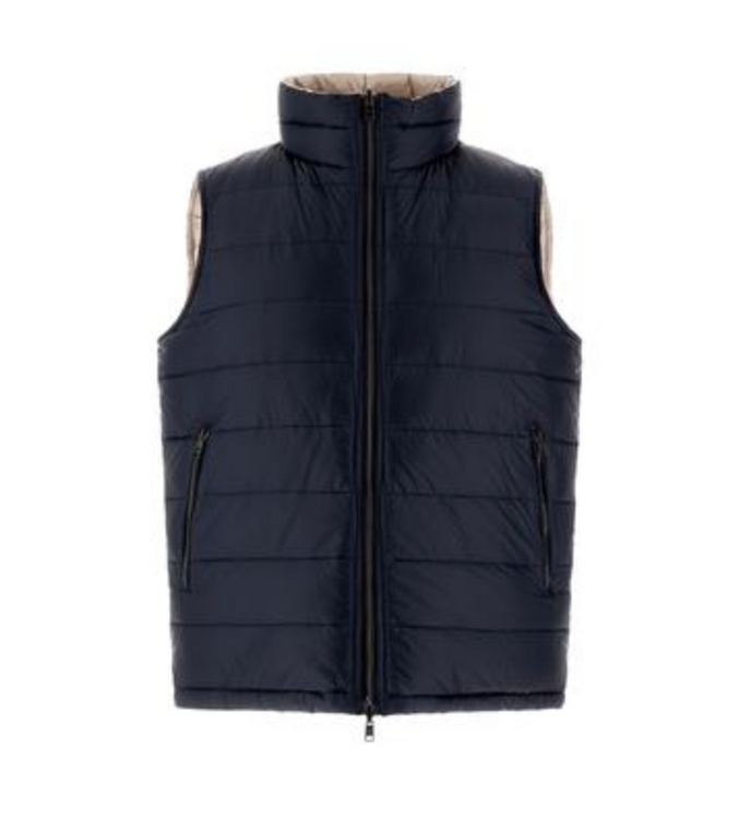 Herno Men’s Reversible Nylon Ultralight Waistcoat in Navy Blue/Chantilly