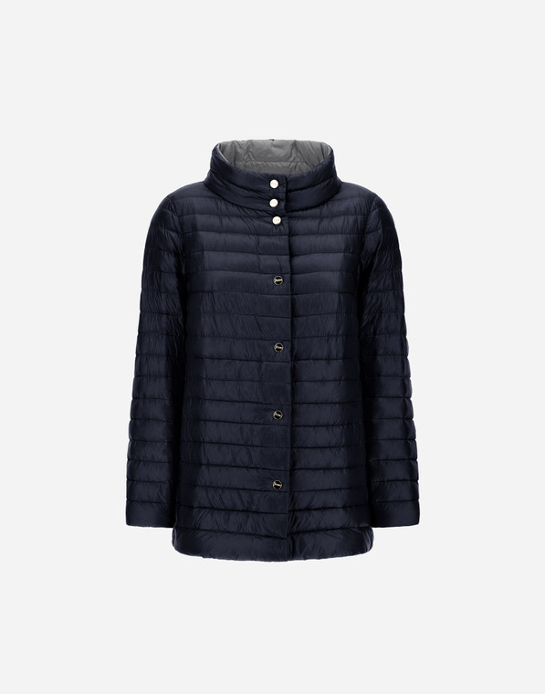 Herno Nylon Ultralight Reversible A-Shape Jacket in Blue/Grey, Size 48