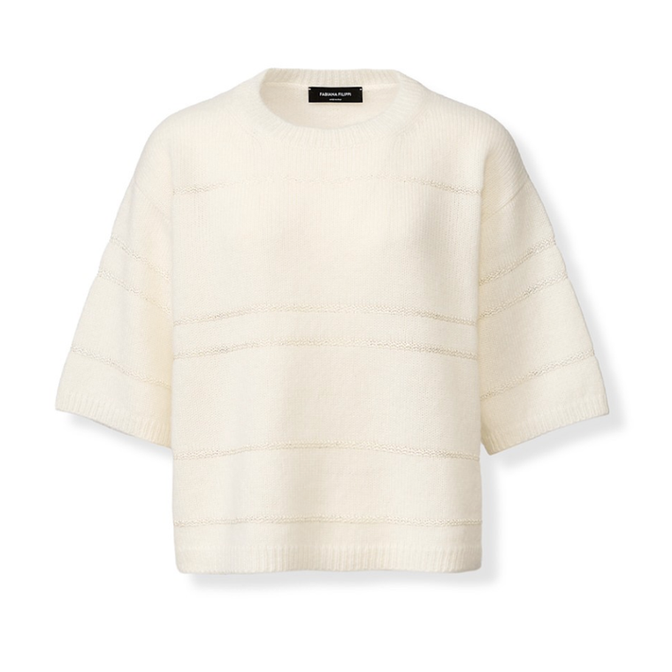 *VIRTUAL TRUNK SHOW* Fabiana Filippi Mohair Platinum Short Sleeve Sweater With Sequin Stripe