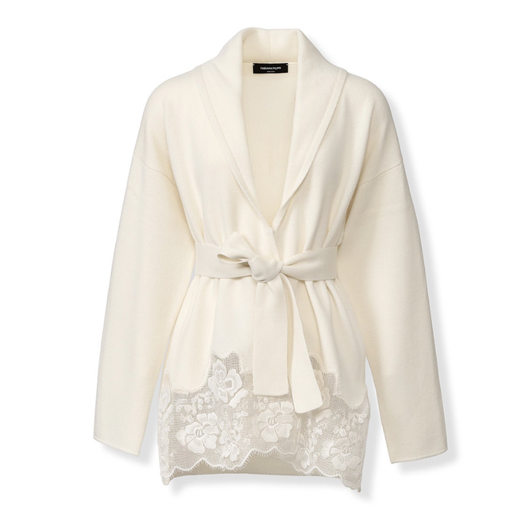 *VIRTUAL TRUNK SHOW* Fabiana Filippi Platinum Shawl Collar Cardigan With Lace Bottom
