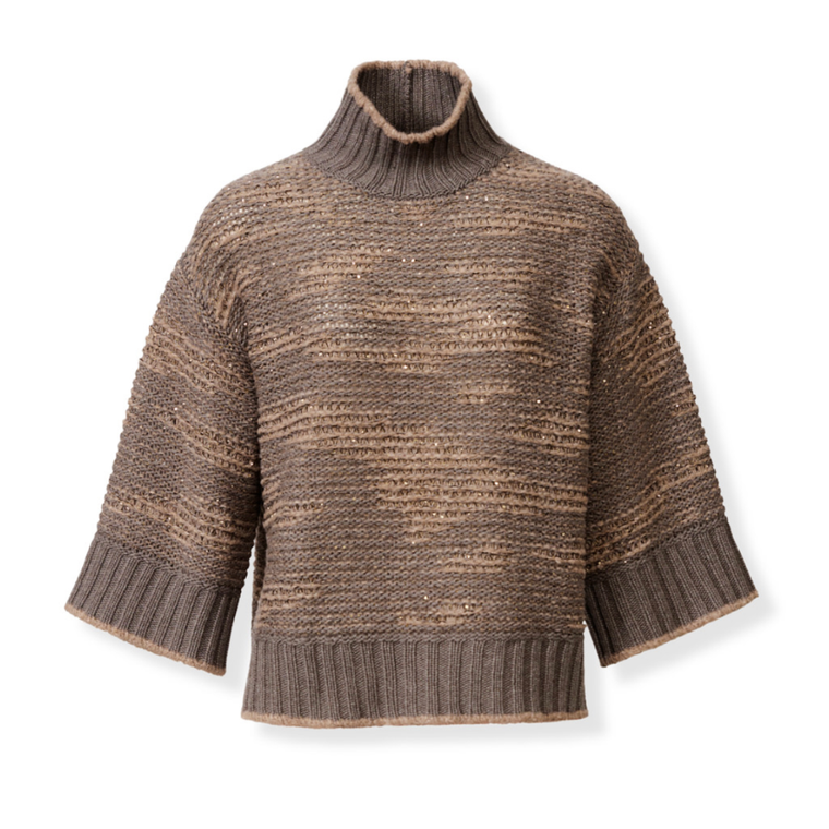 *VIRTUAL TRUNK SHOW* Fabiana Filippi Chine' Stitch Turtle Neck Cape With 3/4 Sleeve