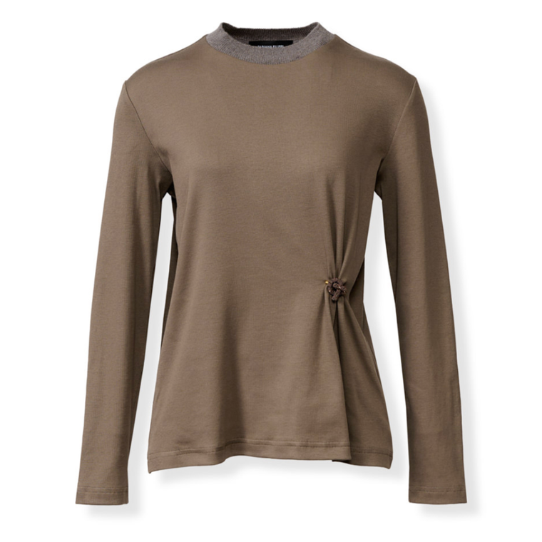 *VIRTUAL TRUNK SHOW* Fabiana Filippi Ribbed Jersey Long Sleeve T-Shirt With Knot Pin
