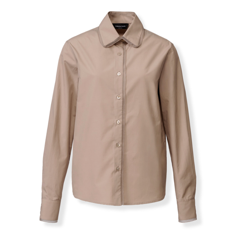 *VIRTUAL TRUNK SHOW* Fabiana Filippi Poplin Basic Shirt With Filo Diamante And Tulle Trim