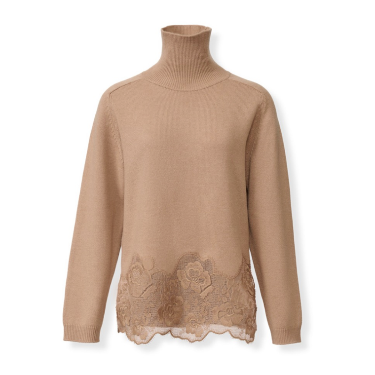 *VIRTUAL TRUNK SHOW* Fabiana Filippi Platinum Turtle Neck Sweater With Lace Bottom