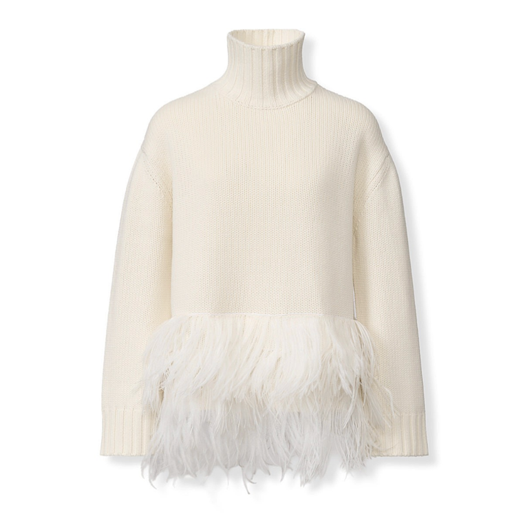 *VIRTUAL TRUNK SHOW* Fabiana Filippi Platinum Turtle Neck Sweater With Feather Bottom Band