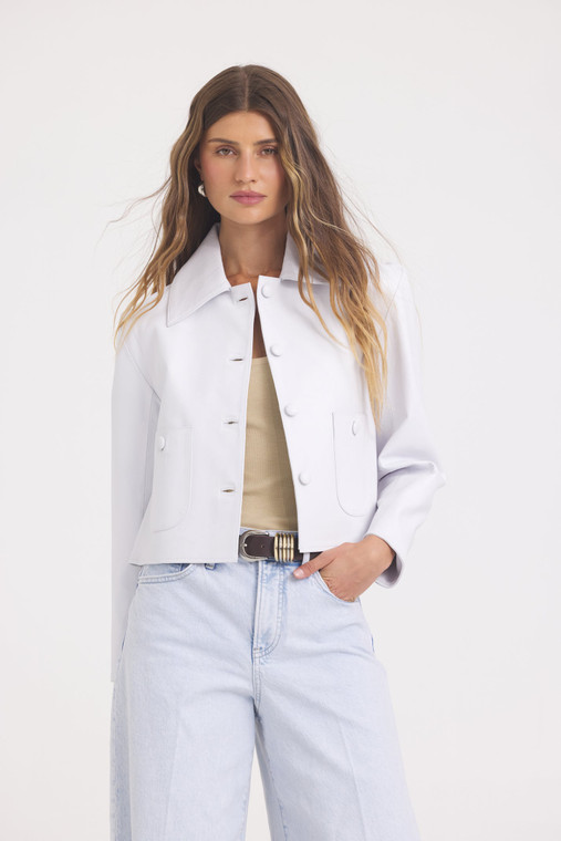 Jakett New York Julie Burnished Leather Jacket in White