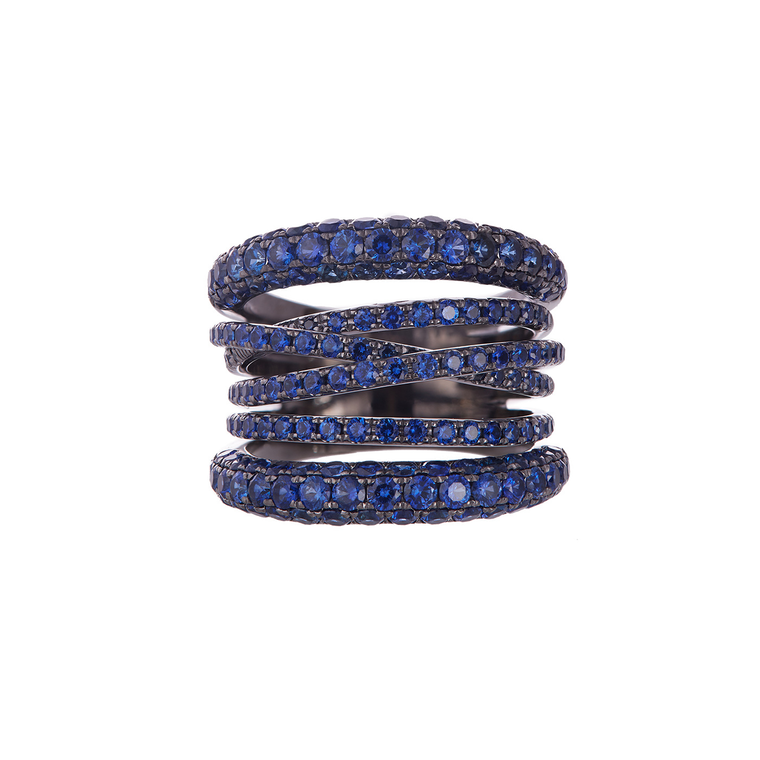 Sidney Garber 18K White Gold/Black Rhodium Sapphire Scribble Ring, Size 7