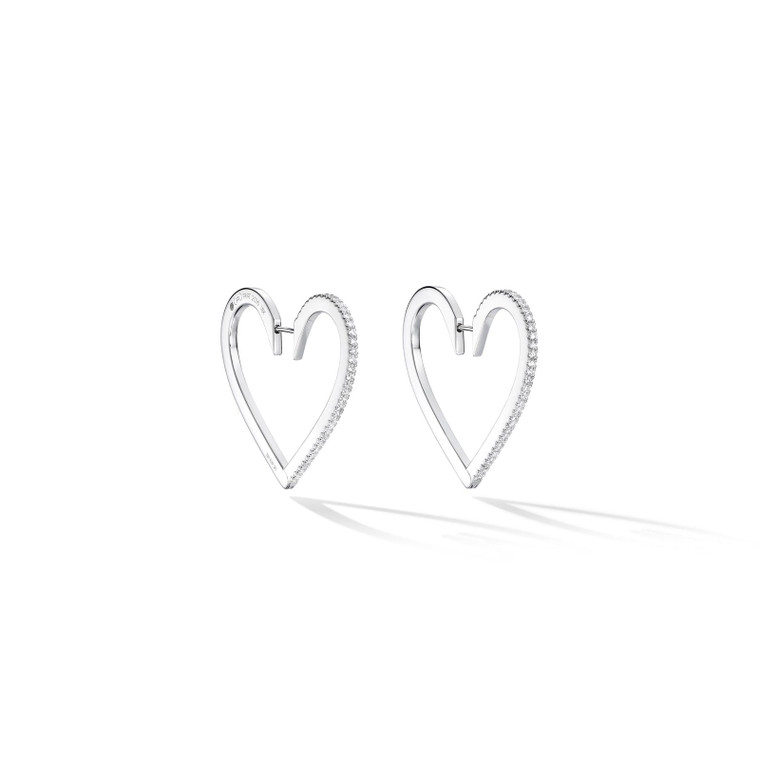 Cadar 18K White Gold Endless Hoop Earrings with White Diamonds (Large)