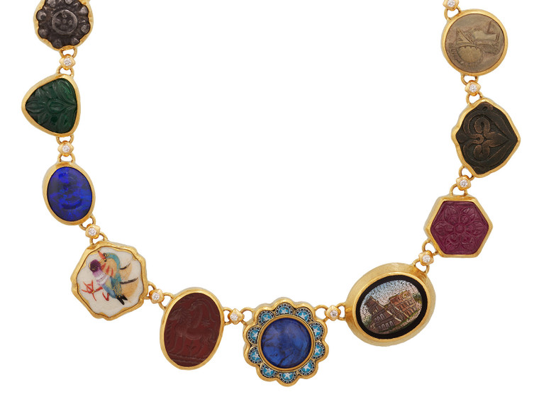 *GURHAN SHOP & SIP EVENT* GURHAN Antiquities One-of-a-Kind 24K Gold Multi-Stone Rivière Link Necklace, Mixed Artifacts and Gemstones