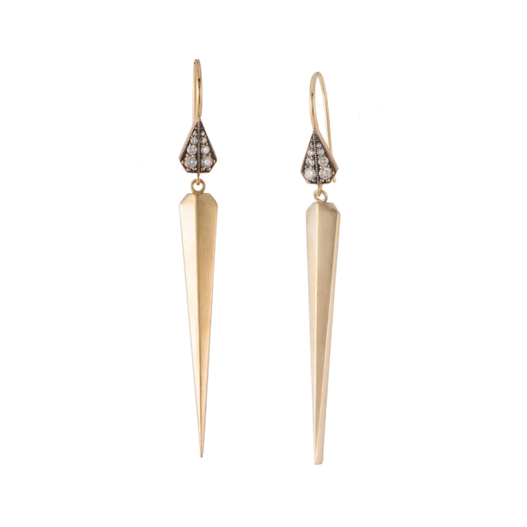 Sylva & Cie. 18K Yellow Gold Dagger Earrings with Diamond Tops