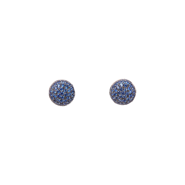 Sidney Garber 18K White Gold Perfect Pavé Button Earrings with Sapphires (Large)