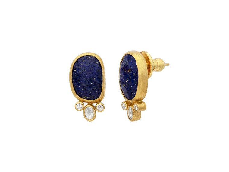 *GURHAN SHOP & SIP EVENT* GURHAN Elements One-of-a-Kind 24K Gold Lapis Post Stud Earrings, 15x11mm Amorphous
