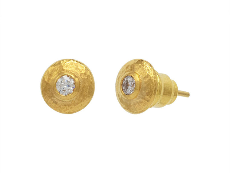 *GURHAN SHOP & SIP EVENT* GURHAN Droplet 22K Gold Diamond Stud Earrings, 8mm Wide on Post
