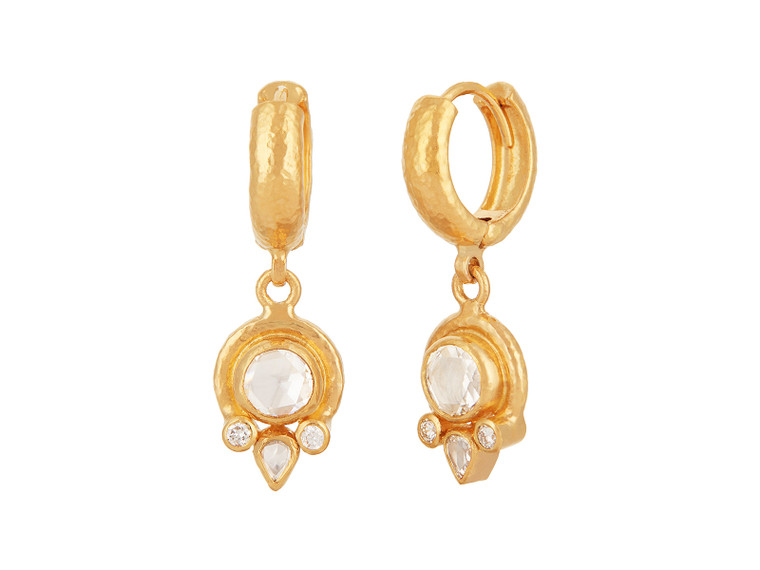 *GURHAN SHOP & SIP EVENT* GURHAN Muse One-of-a-Kind 24K Gold Diamond Single Drop Earrings, 6mm Round set in Wide Frame