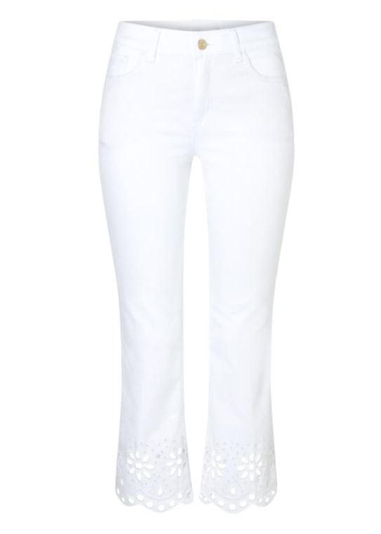 MAC Kick Jeans with Modern Embroidery in White Denim