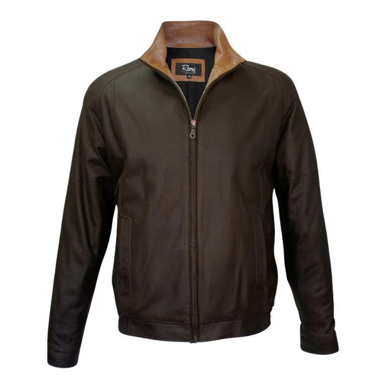 *RESERVE TODAY* Remy Men’s Leather Single Collar Bomber Jacket in Chocolate/Timber