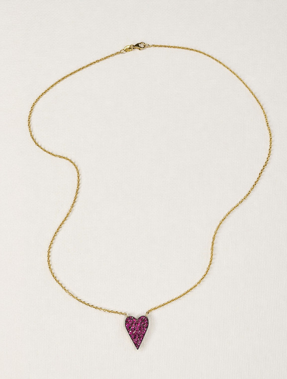 Sylva & Cie. 18K Yellow Gold Pink Sapphire Heart Necklace, 18"