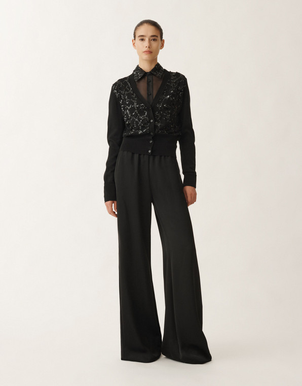 Fabiana Filippi Wool and Cotton Cardigan in Black, Size 48